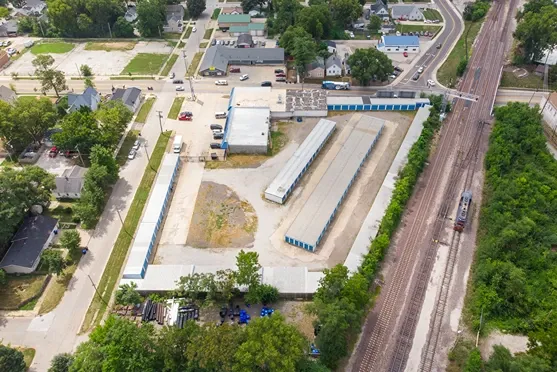 Aerial view of the Bloomington Self Storage facility.