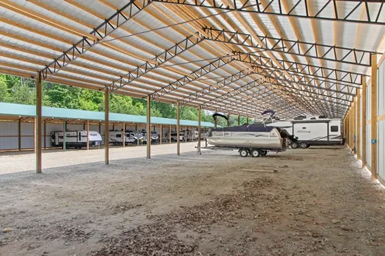 Covered boat parking spaces.