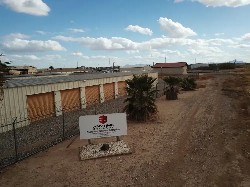 Aerial view of outdoor storage units