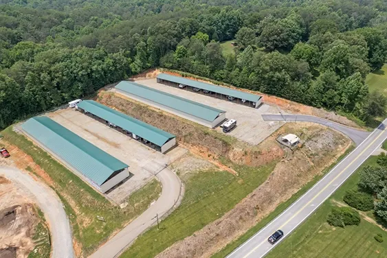Aerial view of parking entrance.