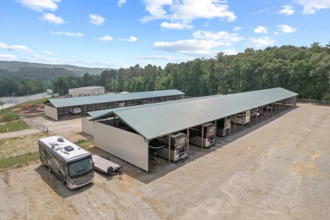 Uncovered and covered rv storage.