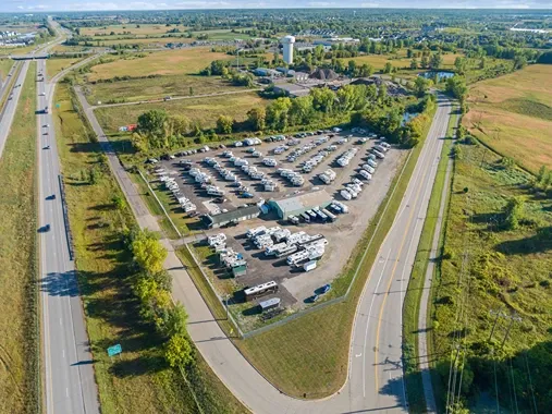 Aerial view of vehicle storage.