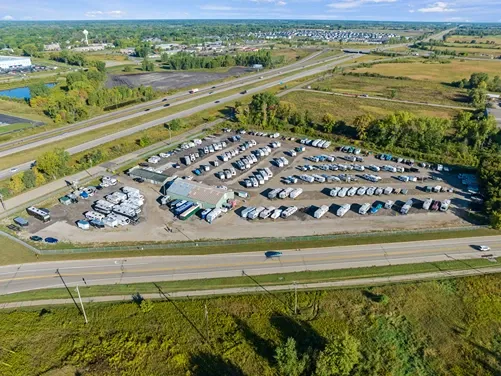 Aerial view of vehicle storage.