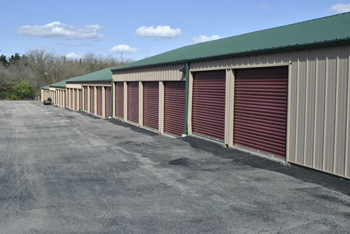 Row of outdoor large storage units.