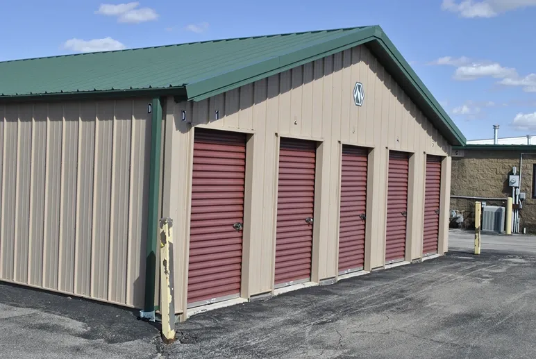 Outdoor storage lockers next to main office.