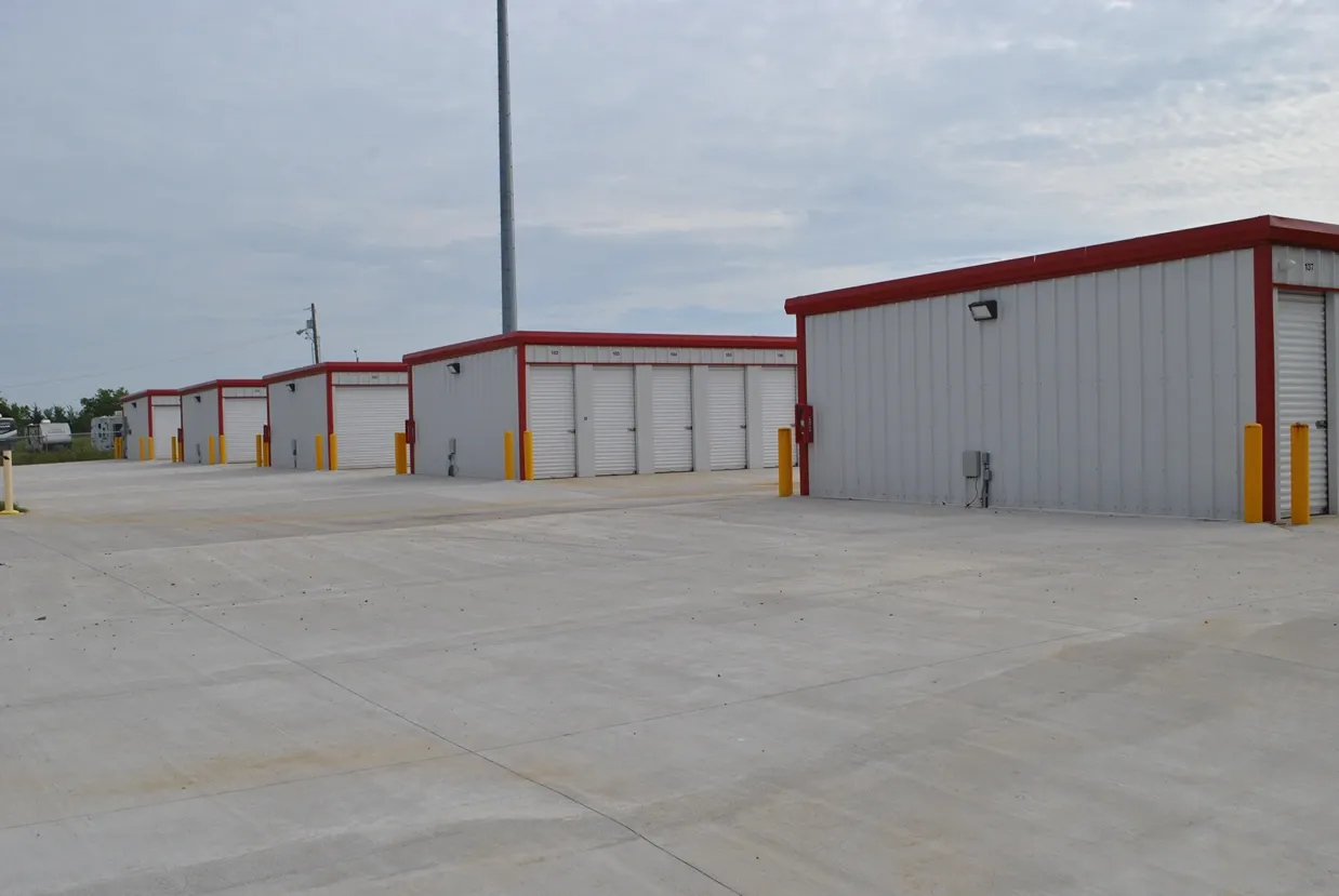 Five rows of outdoor storage units.