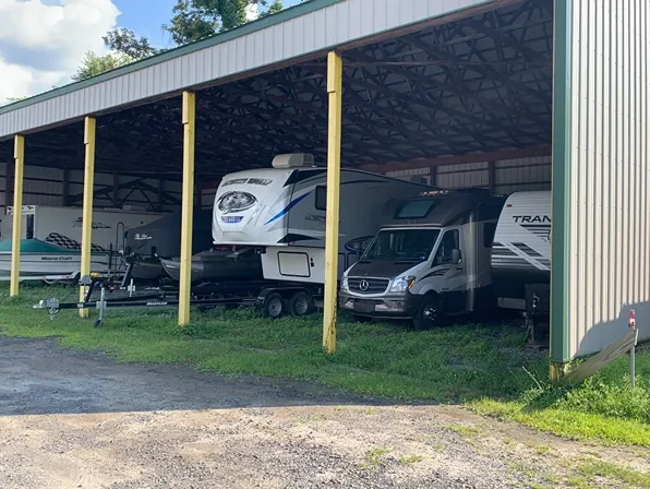 Covered rv and boat storage spaces.