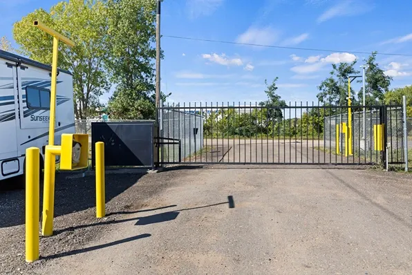 Gated entrance with keypad.