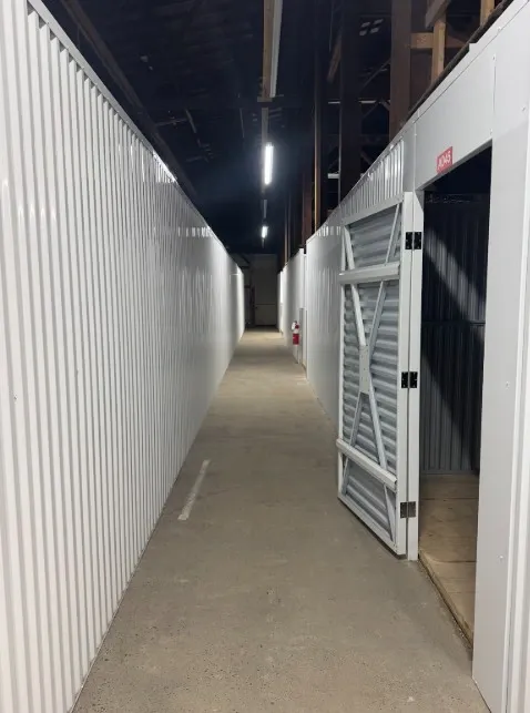 Hallway view of open storage unit at Sandusky Storage Units.