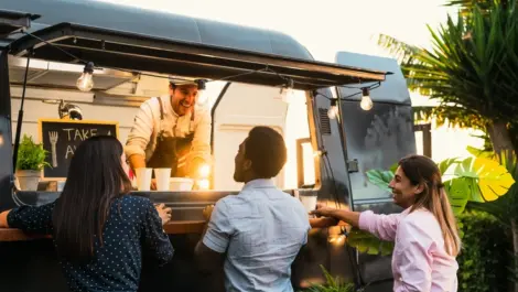 Smiling Customers at Small Business Food Truck